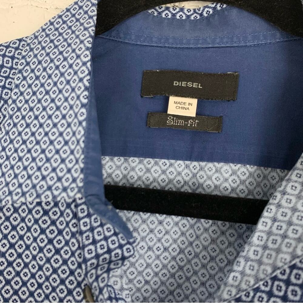 Diesel Blue Slim Fit Button Down Long Sleeve Dress Shirt XL - Picture 9 of 16